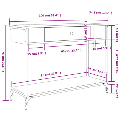 Wandtafel 100x34,5x75 cm bewerkt hout grijs sonoma eikenkleurig