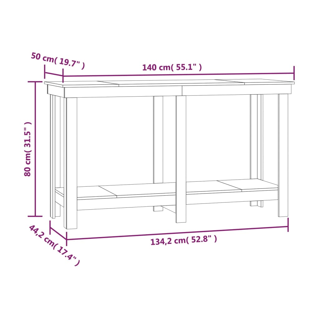 Werkbank 140x50x80 cm massief grenenhout wit