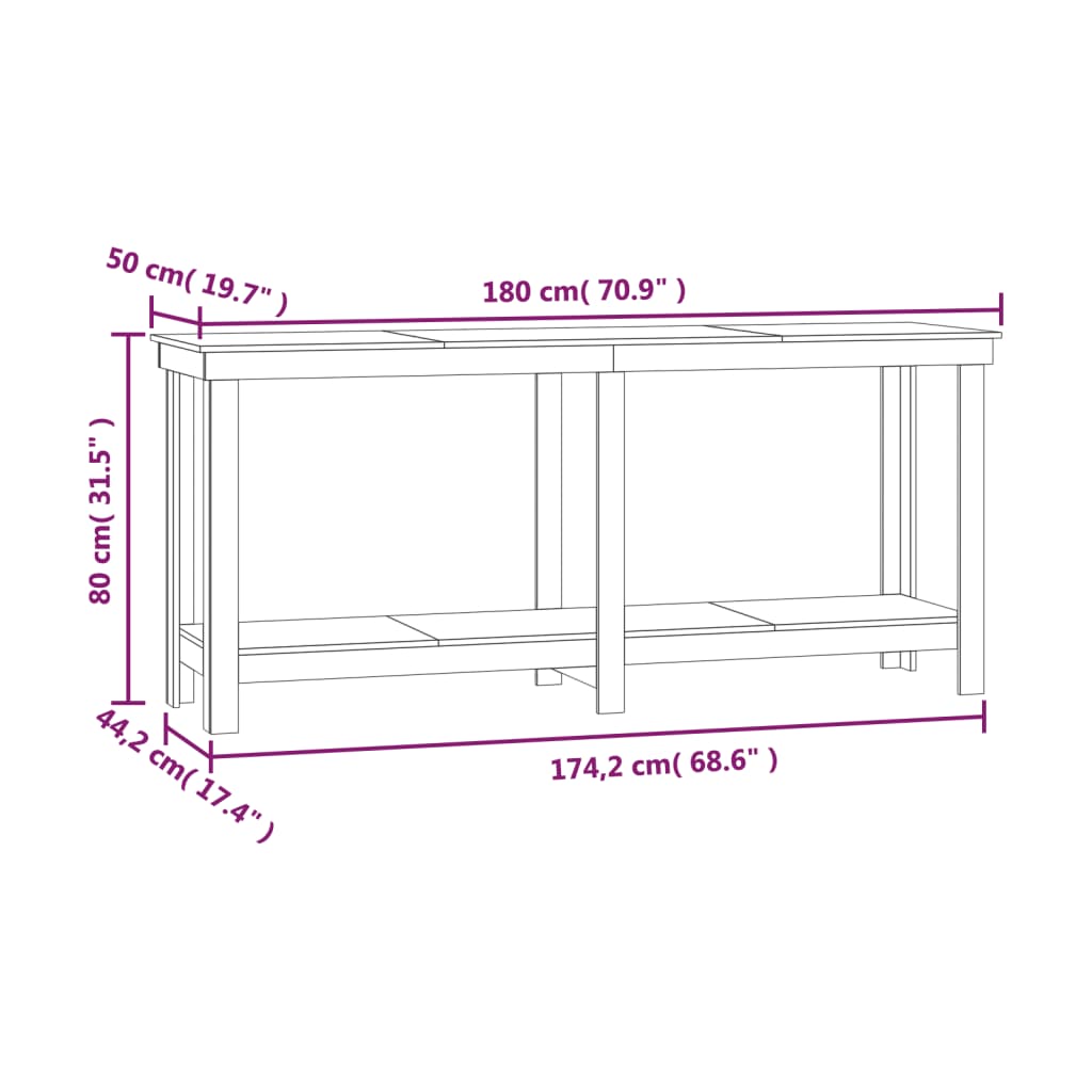 Werkbank 180x50x80 cm massief grenenhout wit