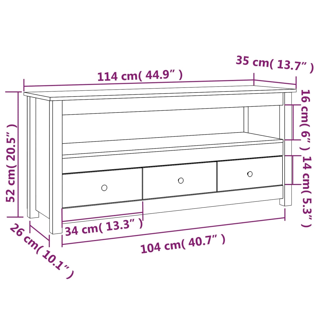 Tv-meubel 114x35x52 cm massief grenenhout honingbruin