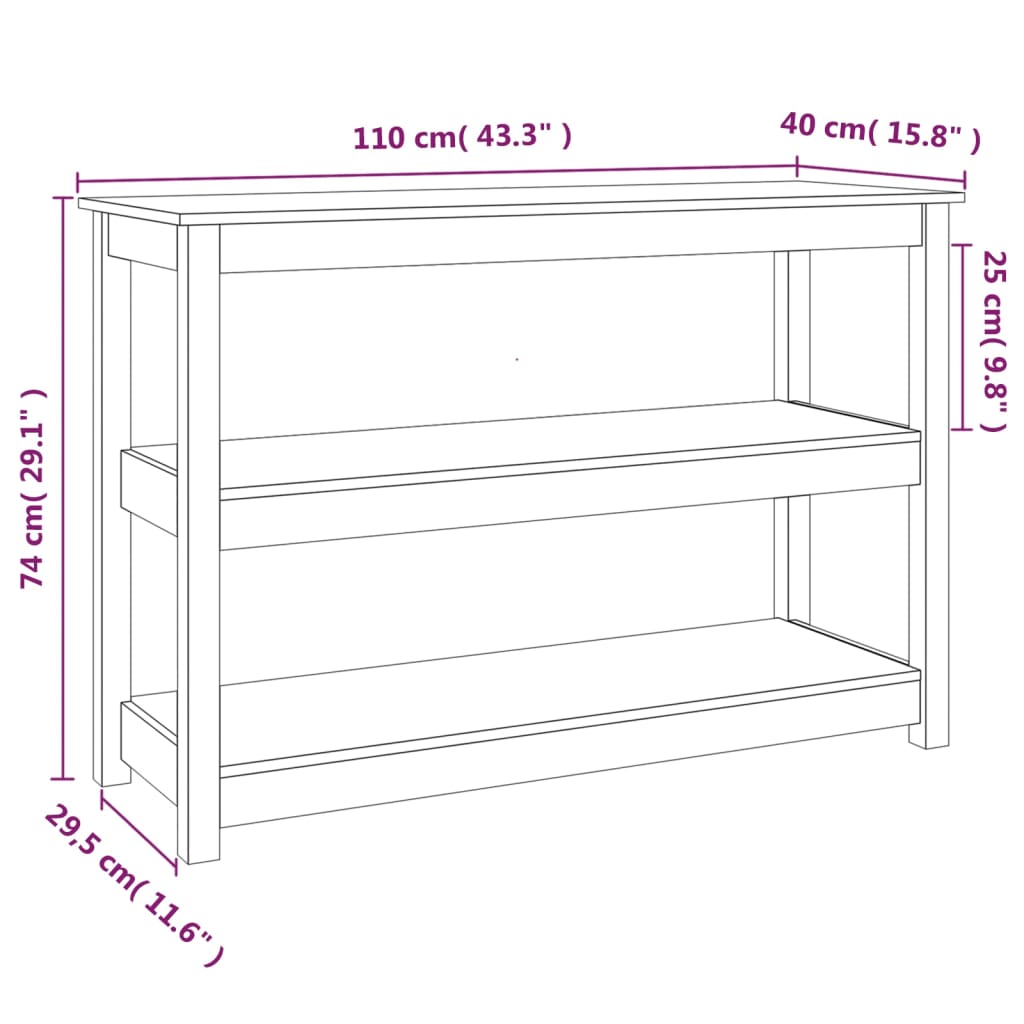 Wandtafel 110x40x74 cm massief grenenhout grijs