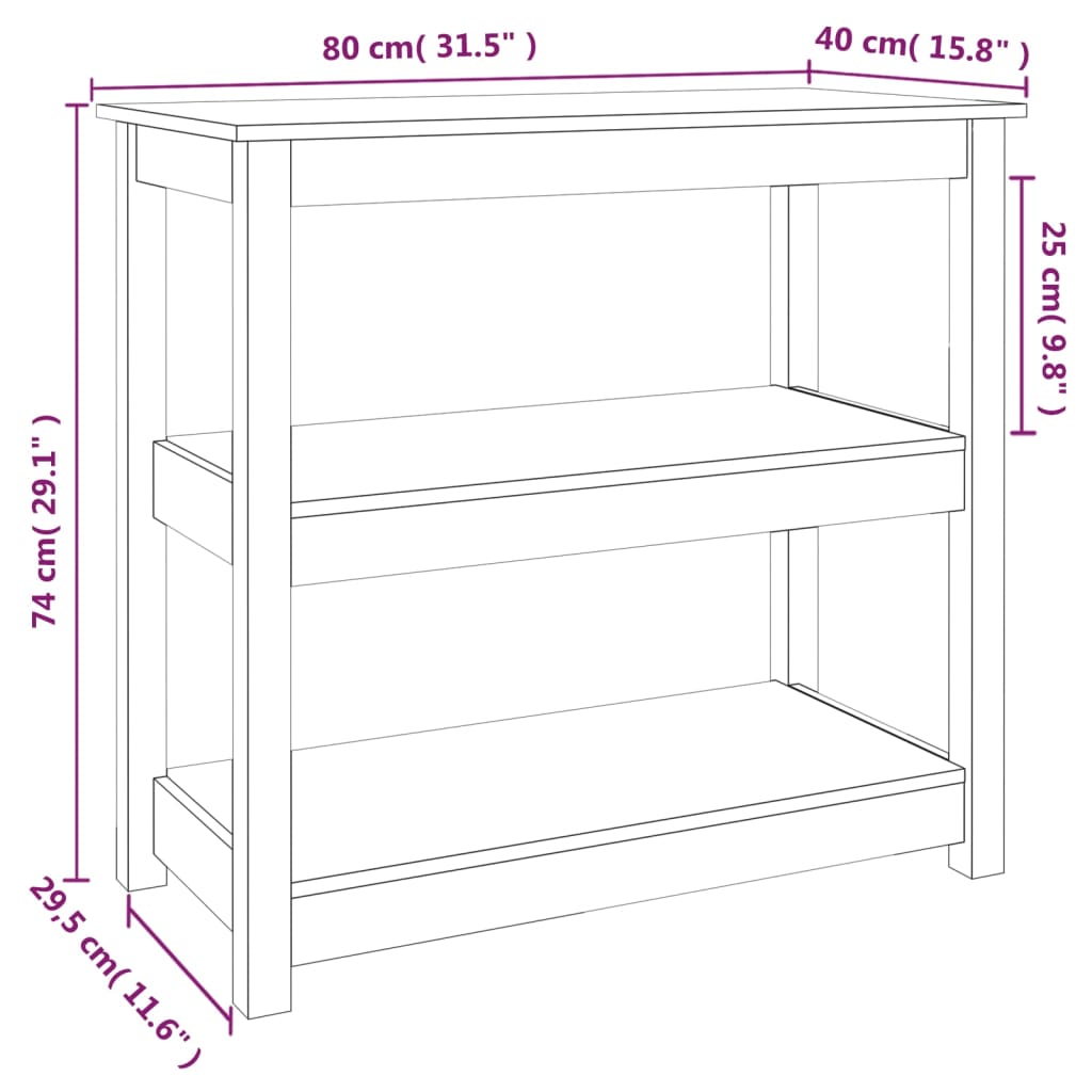 Wandtafel 80x40x74 cm massief grenenhout