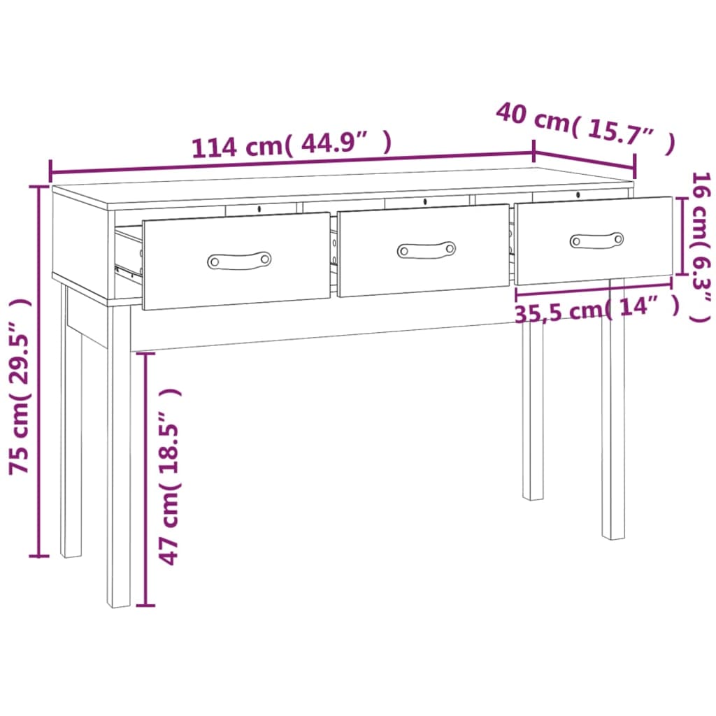 Wandtafel 114x40x75 cm massief grenenhout