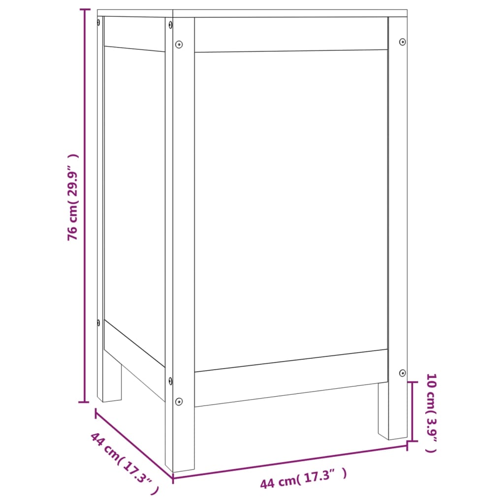 Wasmand 44x44x76 cm massief grenenhout zwart