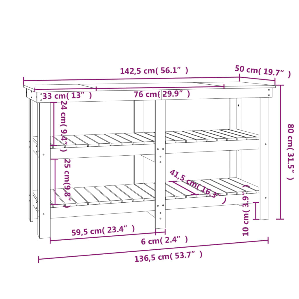 Werkbank 142,5x50x80 cm massief grenenhout