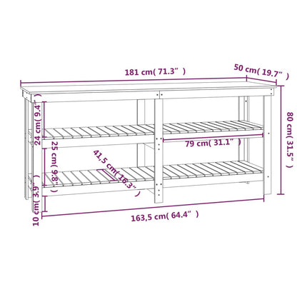 Werkbank 181x50x80 cm massief grenenhout wit