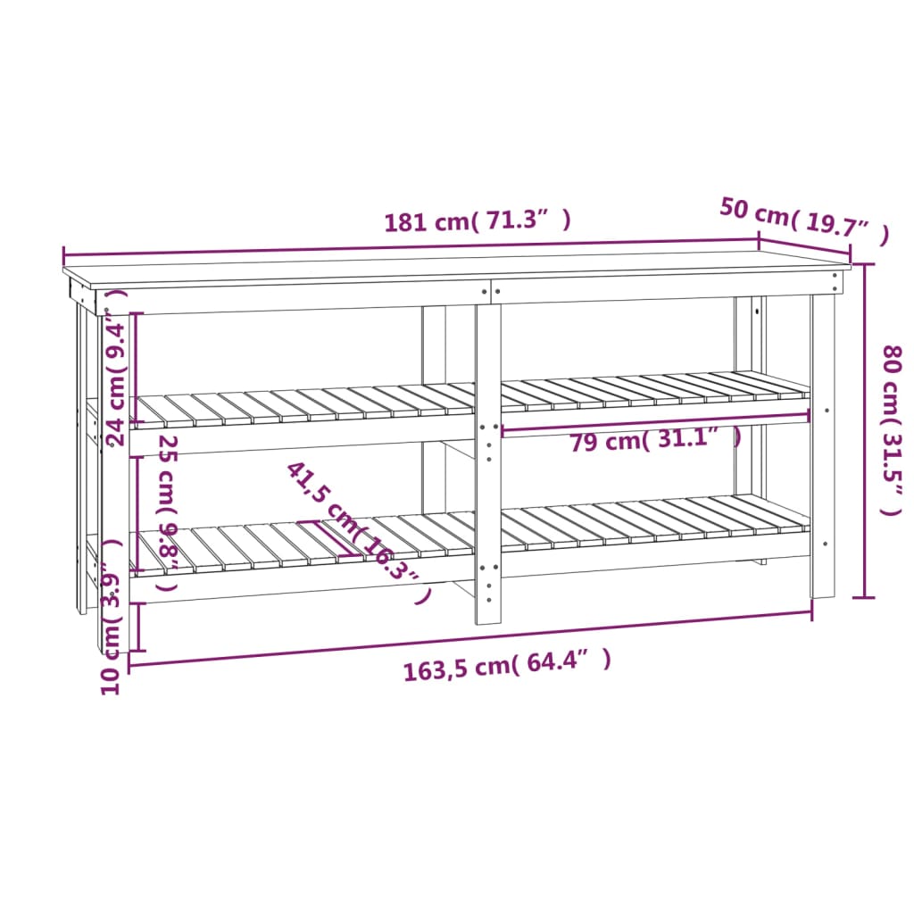 Werkbank 181x50x80 cm massief grenenhout grijs