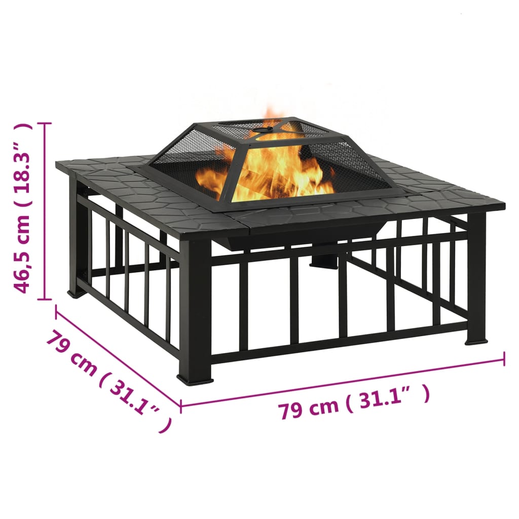 Vuurplaats met pook XXL 79x79x46,5 staal