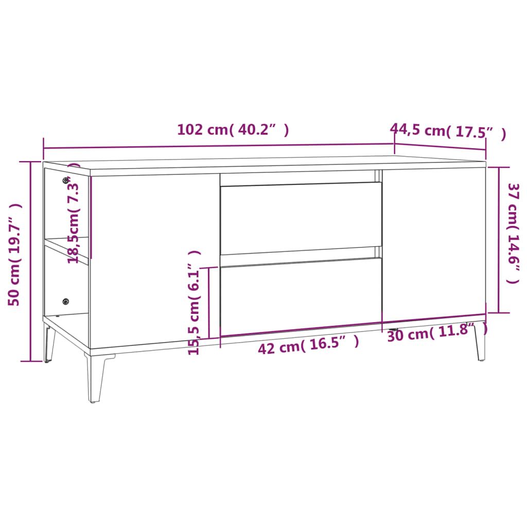 Tv-meubel 102x44,5x50 cm bewerkt hout betongrijs