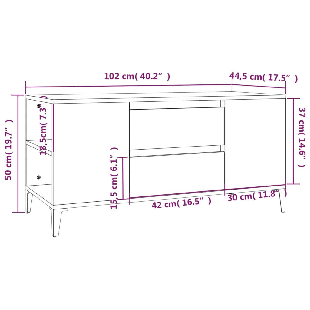 Tv-meubel 102x44,5x50 cm bewerkt hout grijs sonoma eikenkleurig