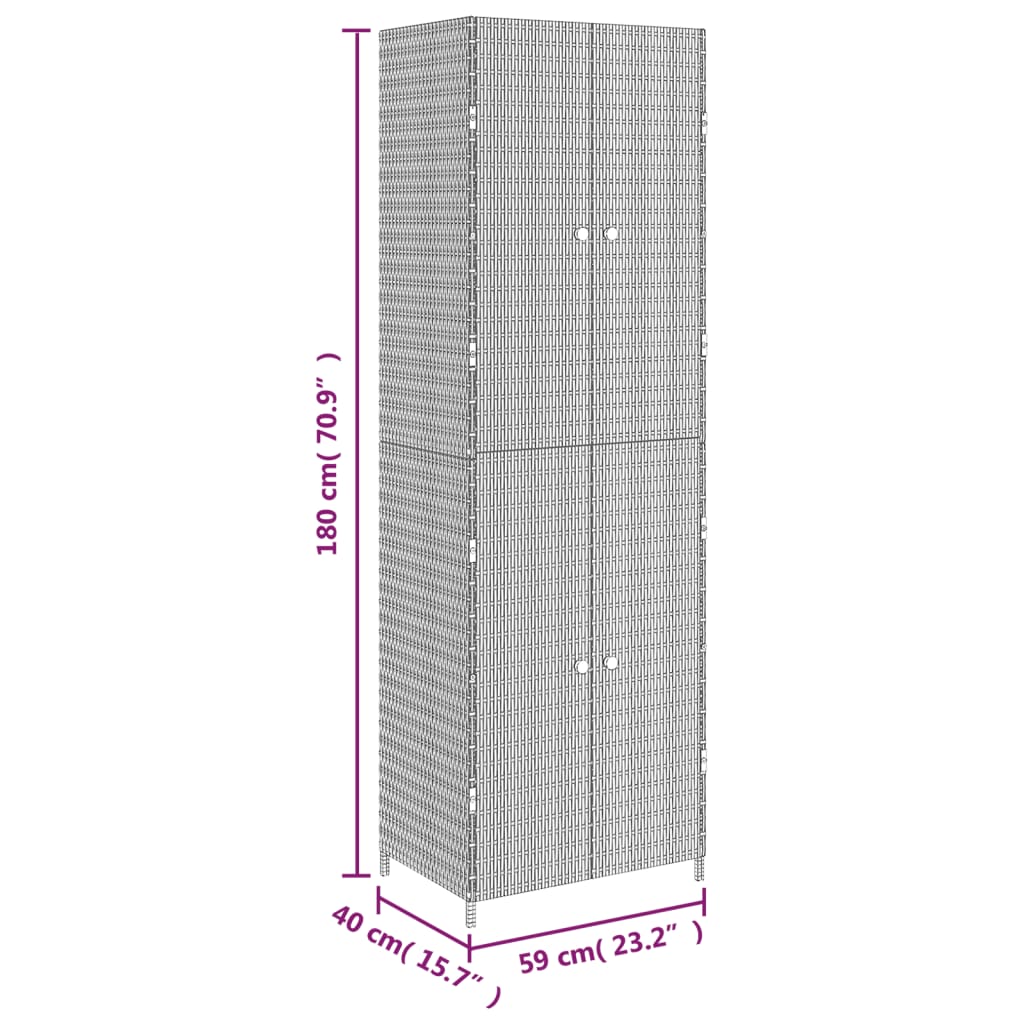 Tuinkast 59x40x180 cm poly rattan grijs