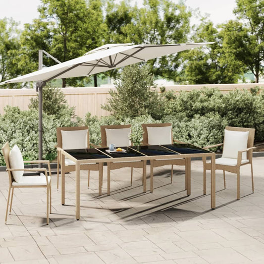 Tuintafel met glazen blad poly rattan en gehard glas beige