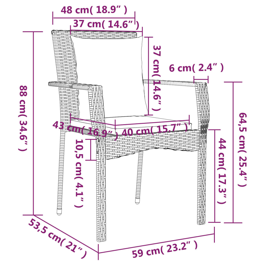 Tuinstoelen 4 st met kussens poly rattan grijs