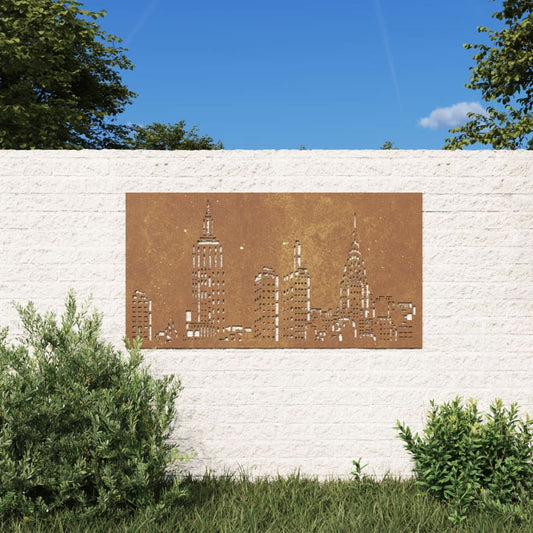 Wanddecoratie tuin skyline-ontwerp 105x55 cm cortenstaal