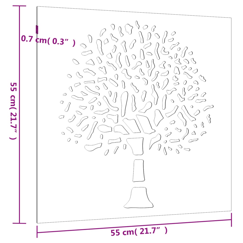 Wanddecoratie tuin boomontwerp 55x55 cm cortenstaal