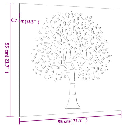 Wanddecoratie tuin boomontwerp 55x55 cm cortenstaal