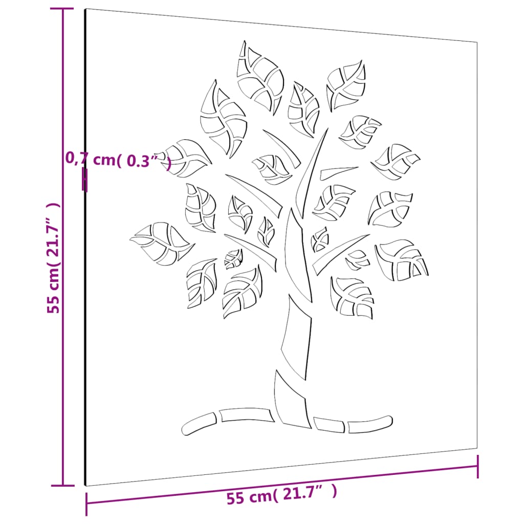 Wanddecoratie tuin boomontwerp 55x55 cm cortenstaal