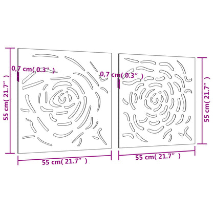 Wanddecoratie tuin 2 st rozenontwerp 55x55 cm cortenstaal