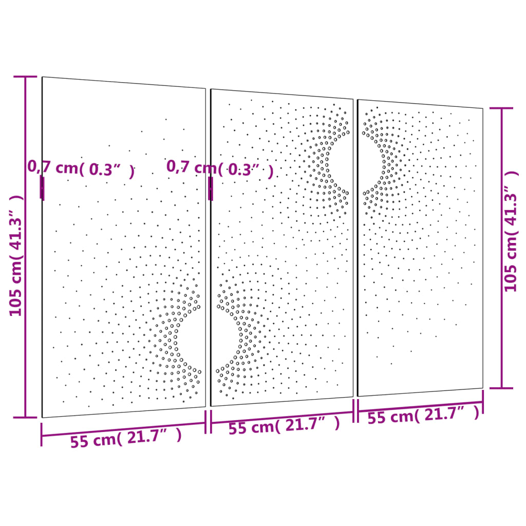 Wanddecoratie tuin 3 st zonontwerp 105x55 cm cortenstaal