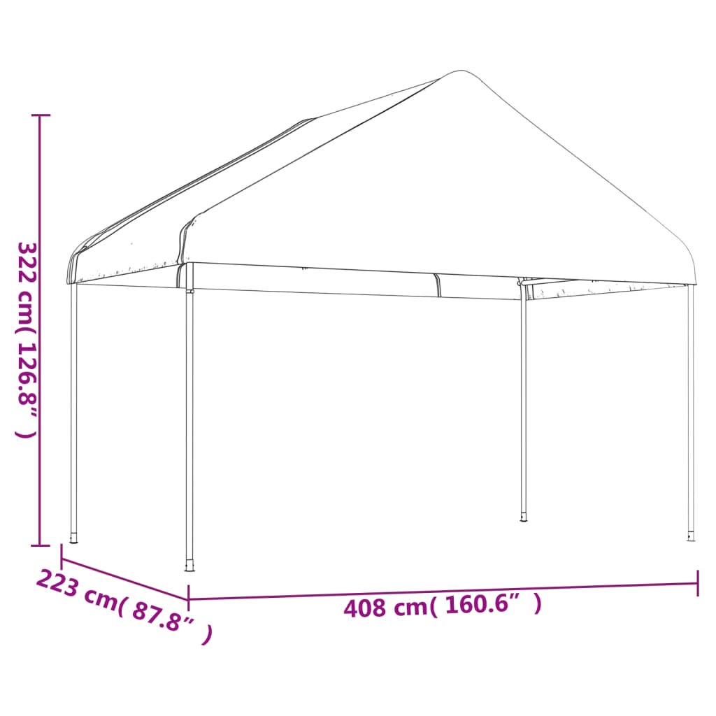 vidaXL Prieel met dak 4,08x2,23x3,22 m polyetheen wit