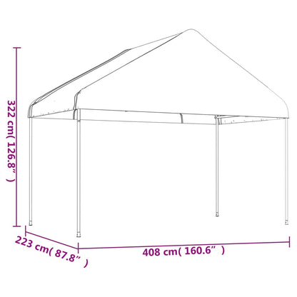 vidaXL Prieel met dak 4,08x2,23x3,22 m polyetheen wit