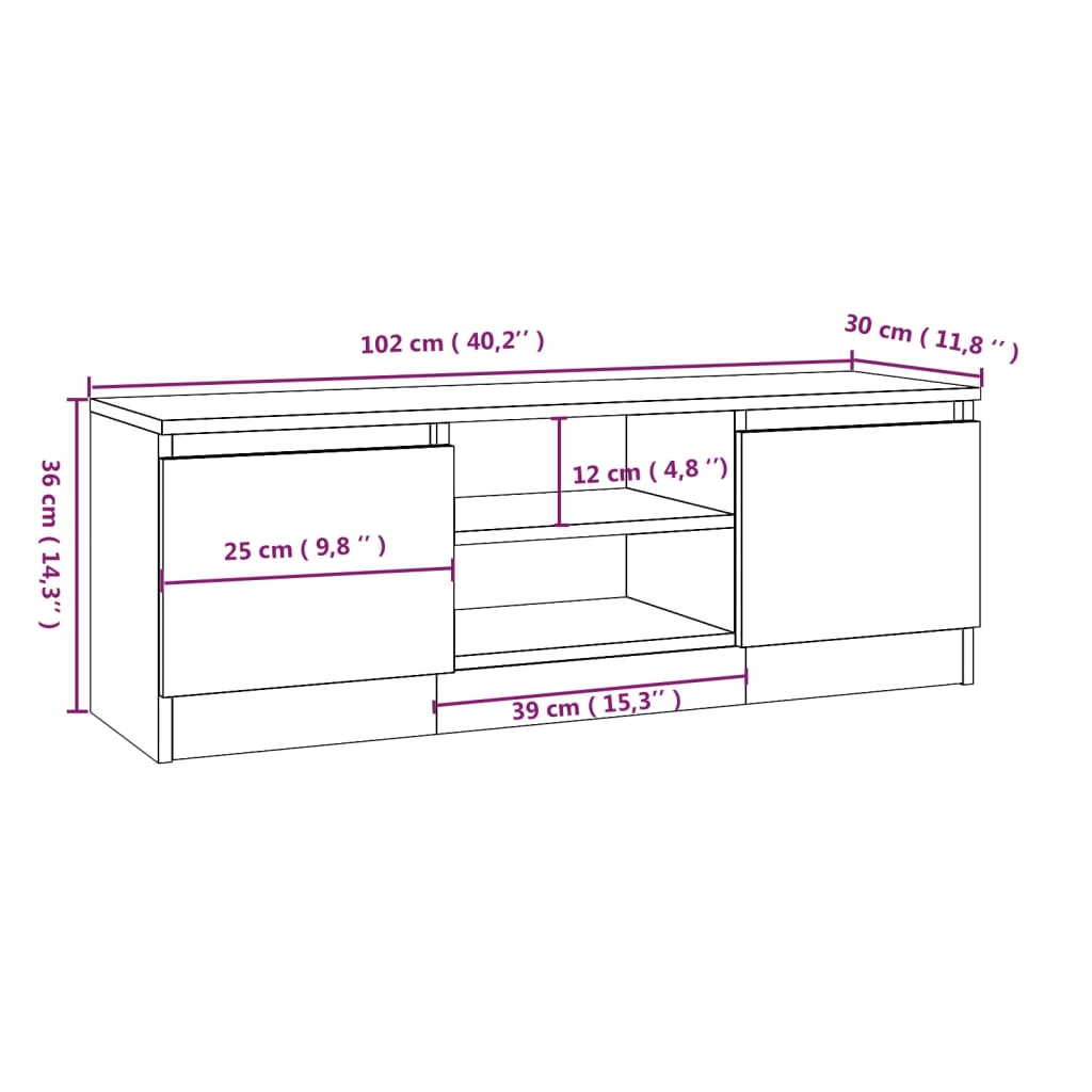 Tv-meubel met deur 102x30x36 cm wit