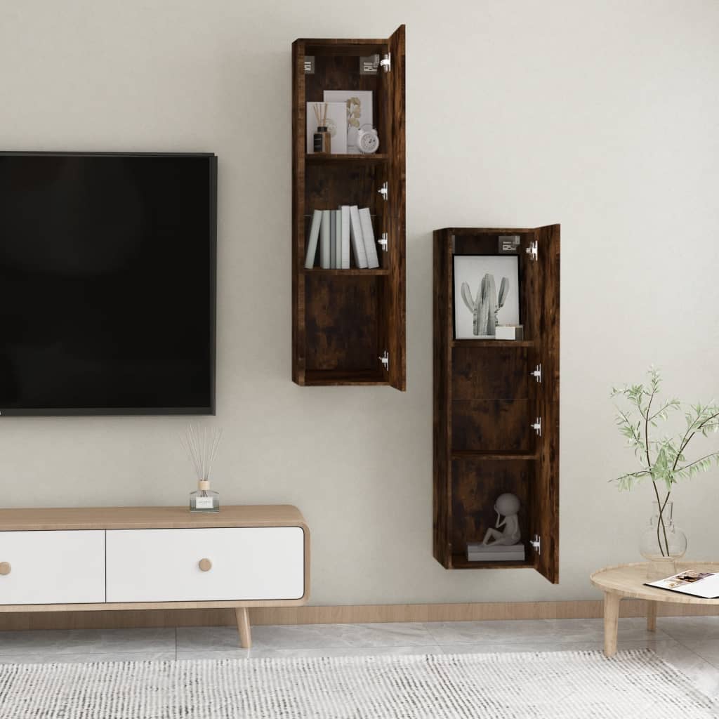 Tv-wandmeubels 2 st 30,5x30x110 cm gerookt eikenkleurig