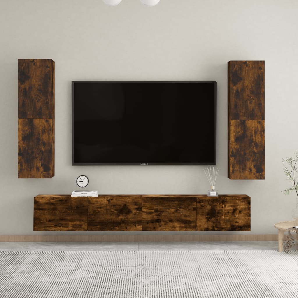 Tv-wandmeubels 2 st 30,5x30x110 cm gerookt eikenkleurig