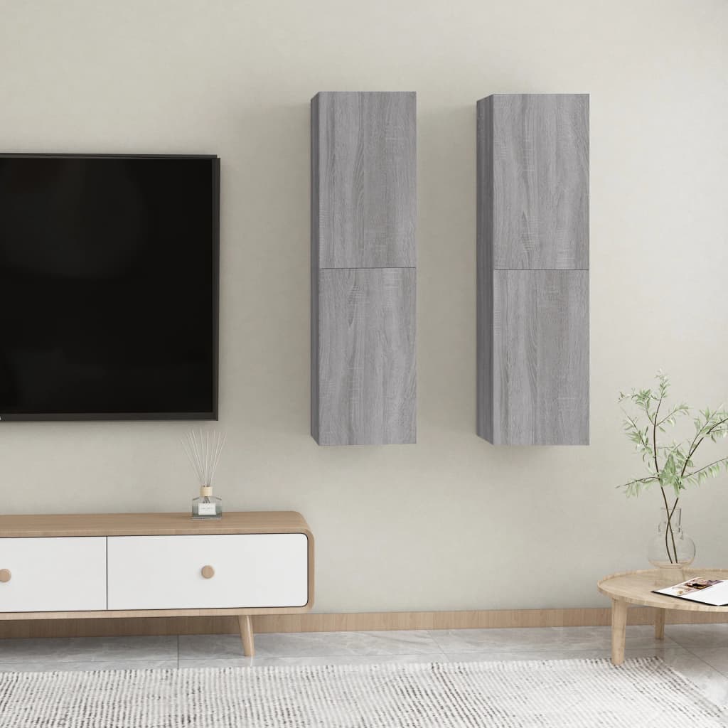 Tv-wandmeubels 2 st 30,5x30x110 cm grijs sonoma eikenkleurig