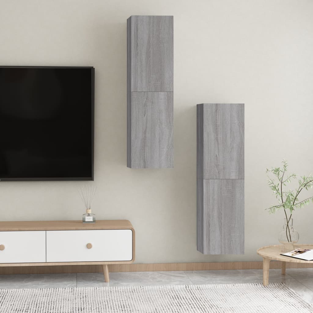 Tv-wandmeubels 2 st 30,5x30x110 cm grijs sonoma eikenkleurig