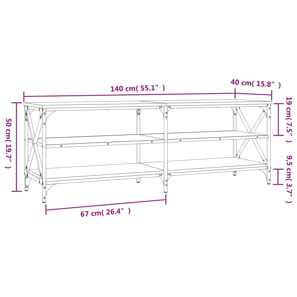 Tv-meubel 140x40x50 cm bewerkt hout zwart