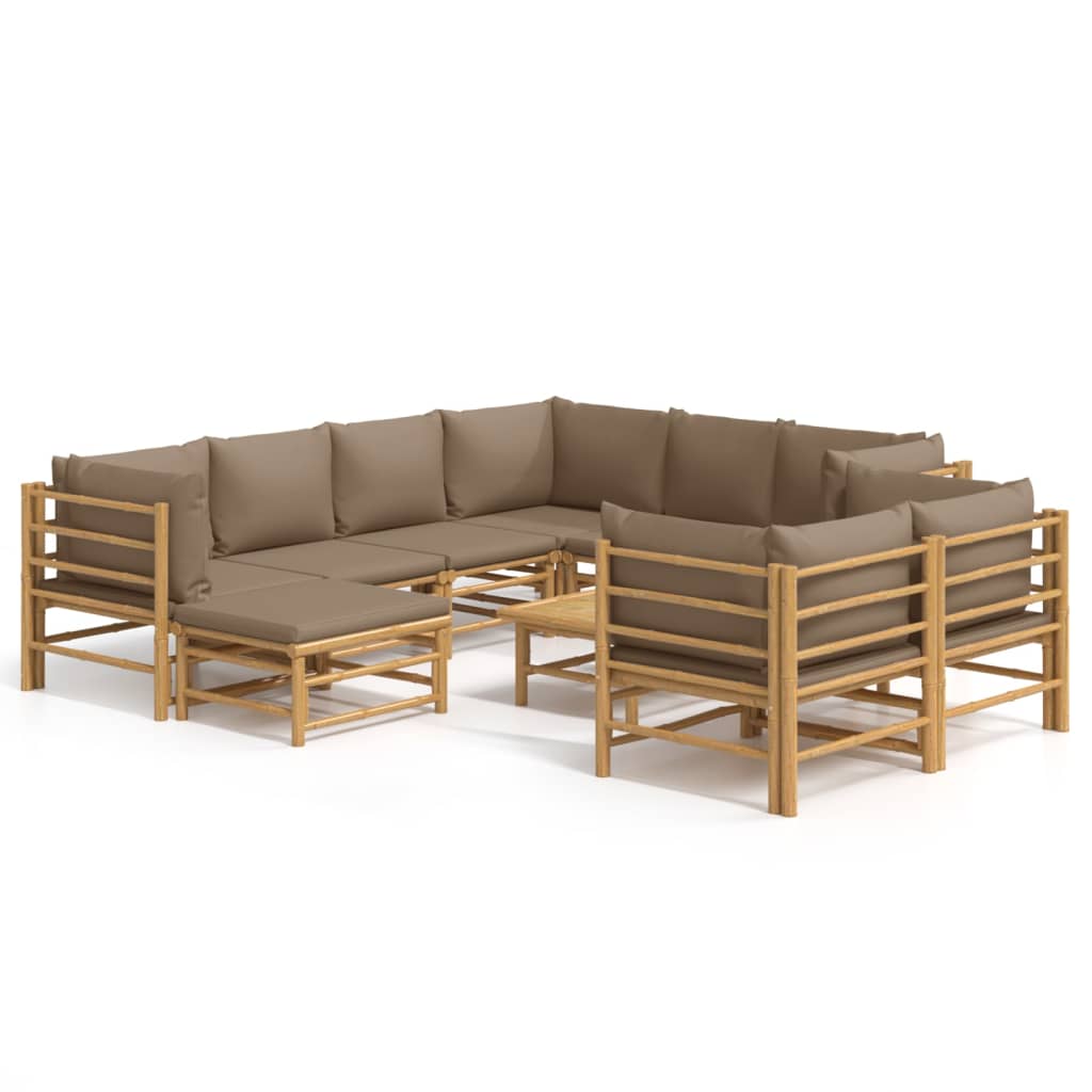 10-delige Loungeset met kussens bamboe taupe