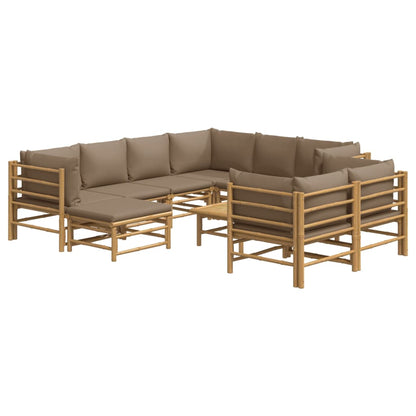 10-delige Loungeset met kussens bamboe taupe