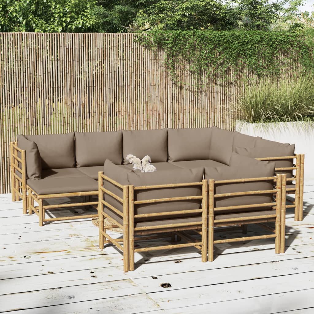 10-delige Loungeset met kussens bamboe taupe