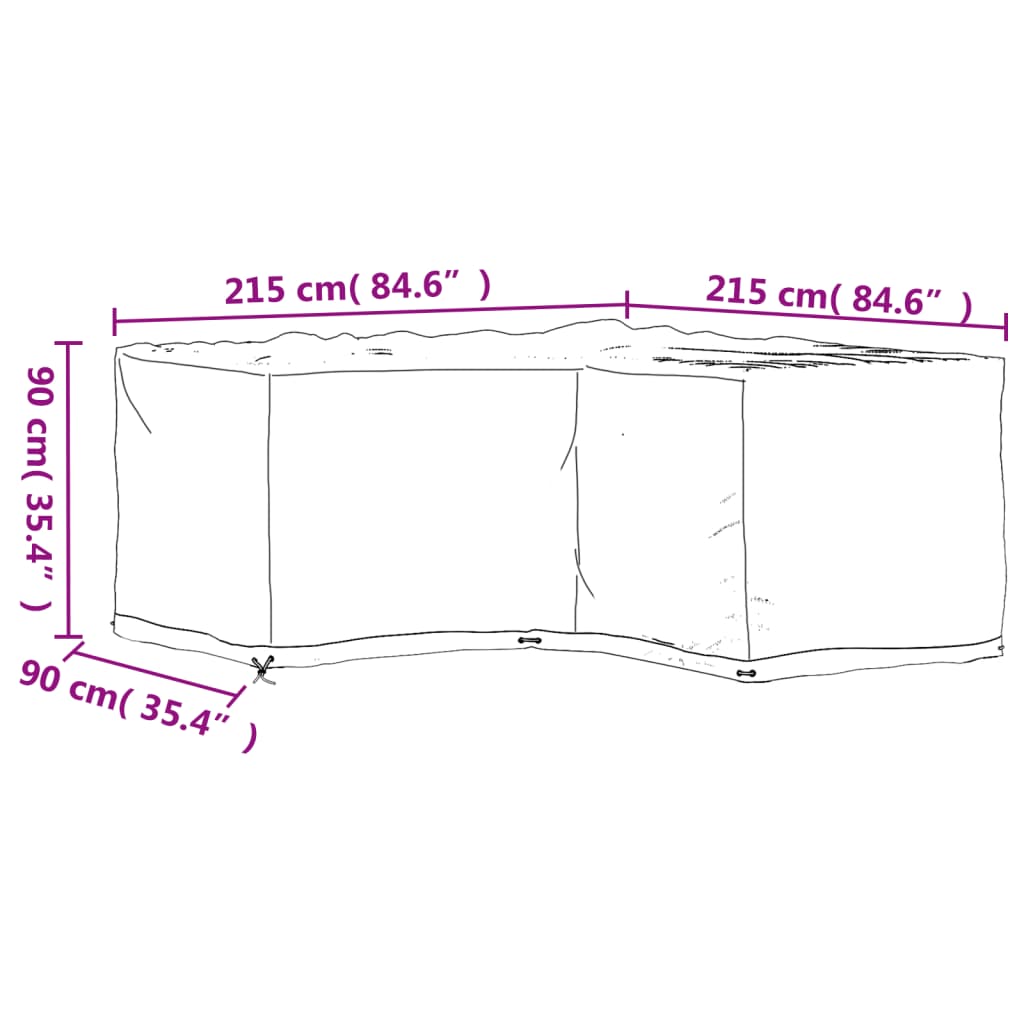 Tuinmeubelhoezen L-vormig 2 st 16 oogjes 215x215x90 cm