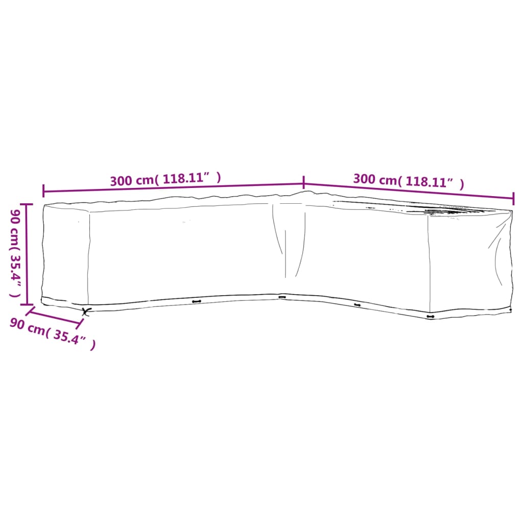 Tuinmeubelhoezen L-vormig 2 st 20 oogjes 300x300x90 cm