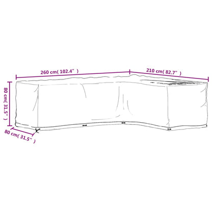 Tuinmeubelhoezen L-vormig 2 st 16 oogjes 260x210x80 cm