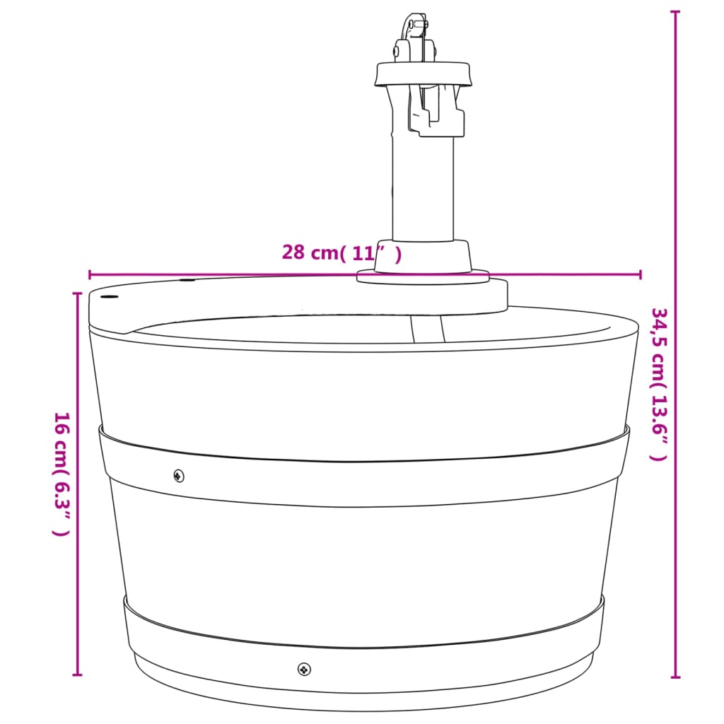 Waterfontein met pomp 28x28x34,5 cm massief vurenhout