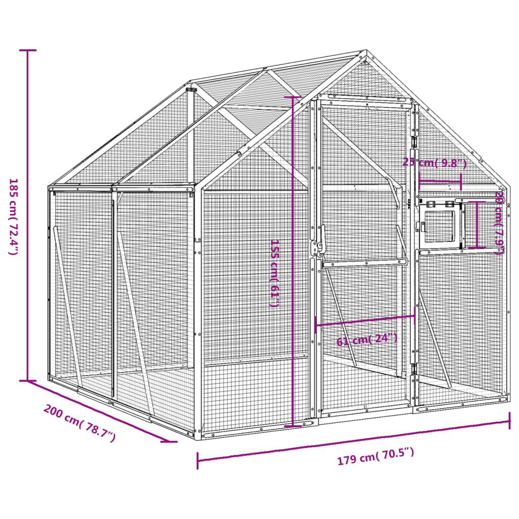 Volière 1,79x2x1,85 m aluminium zilverkleurig