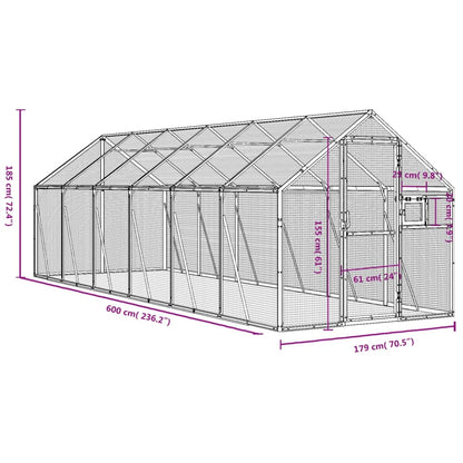 Volière 1,79x6x1,85 m aluminium zilverkleurig