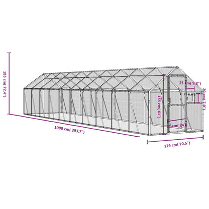 Volière 1,79x10x1,85 m aluminium zilverkleurig