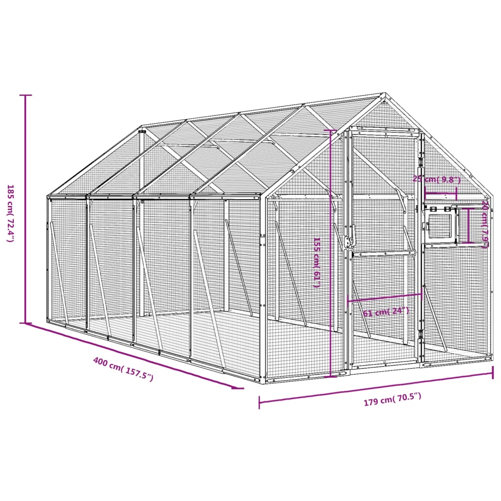 Volière 1,79x4x1,85 m aluminium antracietkleurig