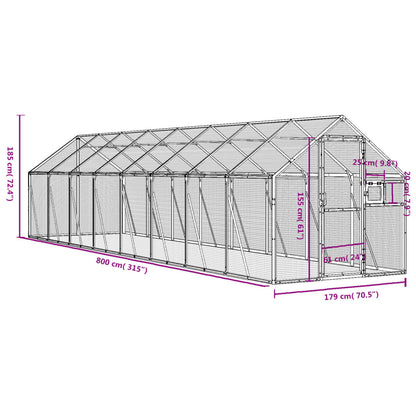 Volière 1,79x8x1,85 m aluminium antracietkleurig