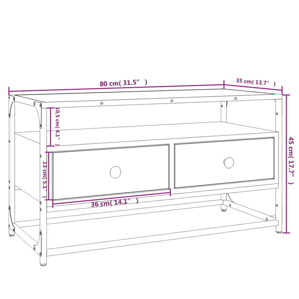 Tv-meubel 80x35x45 cm bewerkt hout zwart