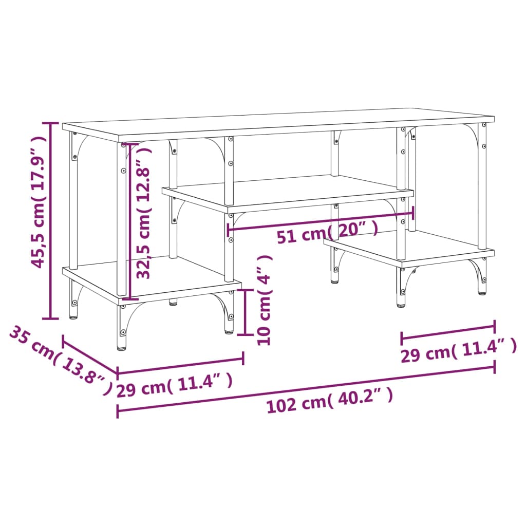 Tv-meubel 102x35x45,5 cm bewerkt hout grijs sonoma eikenkleurig