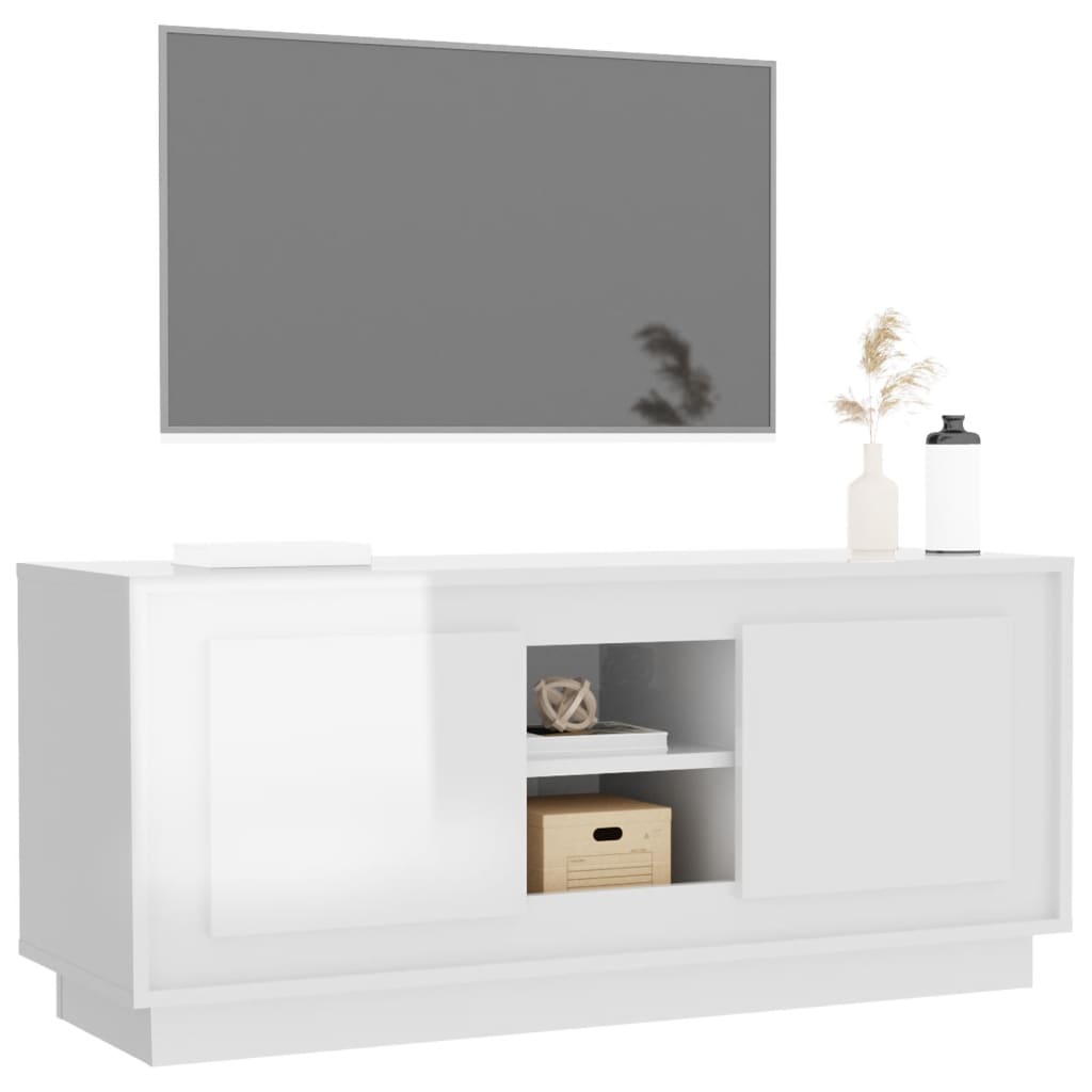 Tv-meubel 102x35x45 cm bewerkt hout hoogglans wit