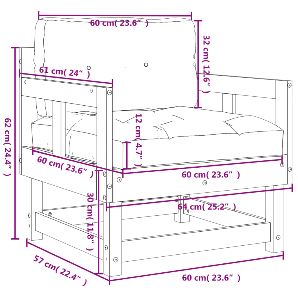 Tuinstoelen 2 st met kussens massief grenenhout grijs