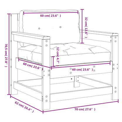 Tuinstoelen 2 st met kussens massief grenenhout