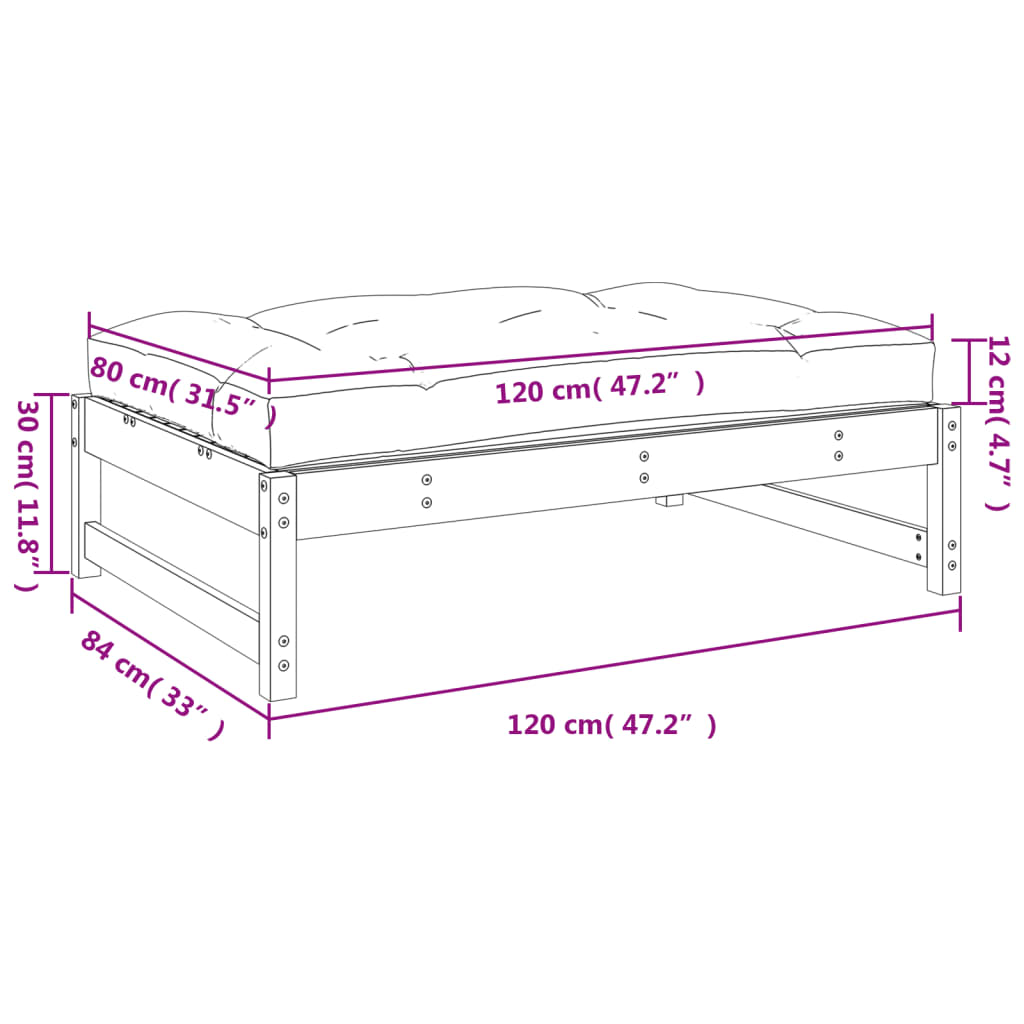 Tuinvoetenbank 120x80 cm massief grenenhout wit