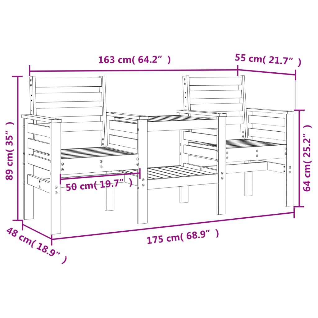 Tuinbank met tafel 2-zits massief douglashout